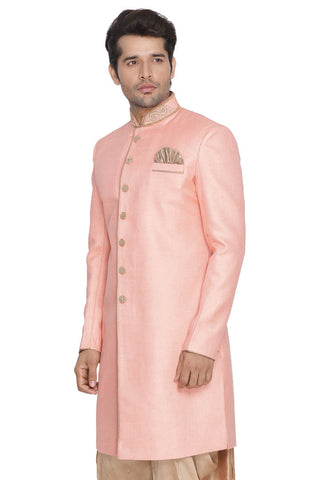 Men's Pink Jute Cotton Blend Sherwani Top