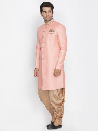 Men's Pink Jute Cotton Blend Sherwani Set