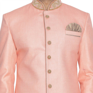 Men's Pink Jute Cotton Blend Sherwani Set