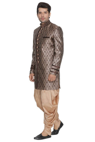 Men's Brown Cotton Silk Blend Sherwani Set