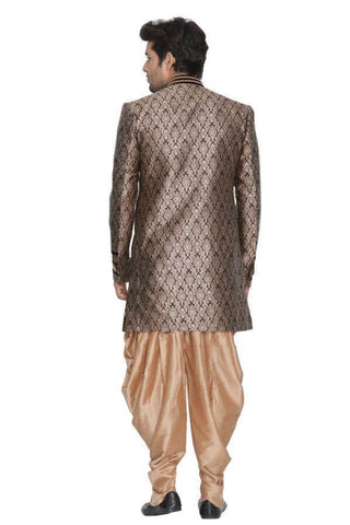 Men's Brown Cotton Silk Blend Sherwani Set