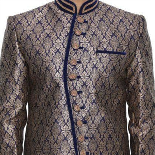 Men's Blue Cotton Silk Blend Sherwani Set