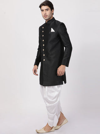 Men's Black Silk Blend Sherwani Set