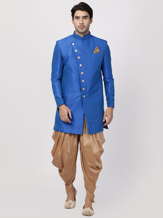 VM By VASTRAMAY Men's Blue Silk Blend Sherwani Only Top