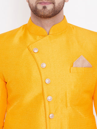 VM By VASTRAMAY Men's Mustard And Rose Gold Silk Blend Sherwani Set
