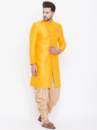 VM By VASTRAMAY Men's Mustard And Rose Gold Silk Blend Sherwani Set