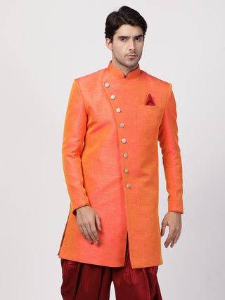 Men's Orange Silk Blend Sherwani Only Top