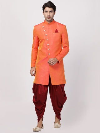 Men's Orange Silk Blend Sherwani Only Top