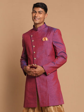 VM By VASTRAMAY Men's Purple Angrakha Style Jute Royal Sherwani Only Top