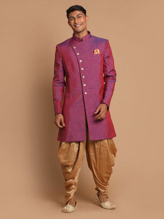VM BY VASTRAMAY Men's Purple And Rose Gold Jute Sherwani Set