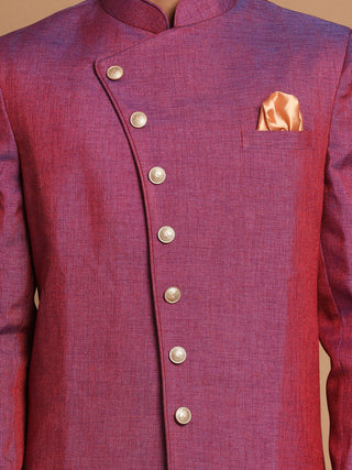 VM By VASTRAMAY Men's Purple Angrakha Style Jute Royal Sherwani Only Top