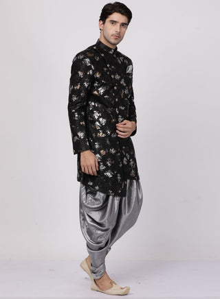Men's Black Silk Blend Sherwani Set