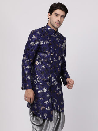 VASTRAMAY Men's Blue Silk Blend Sherwani Only Top
