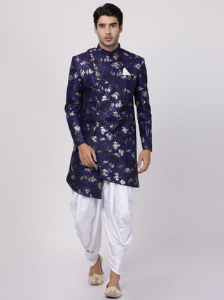Men's Blue Silk Blend Sherwani Set