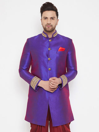 Vastramay Men's Purple Silk Blend Sherwani Top