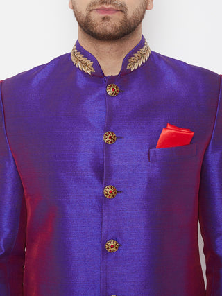 VASTRAMAY Men's Purple Silk Blend Sherwani Set