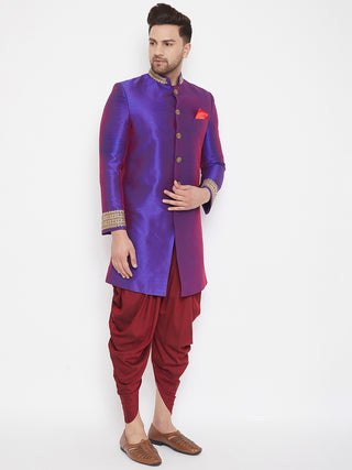 VASTRAMAY Men's Purple Silk Blend Sherwani Set