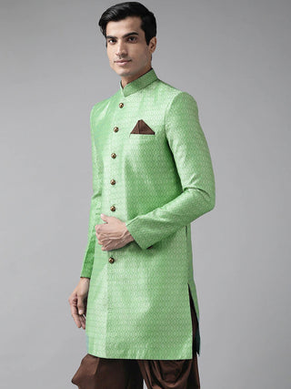 VASTRAMAY Men's Green Silk Blend Sherwani Top