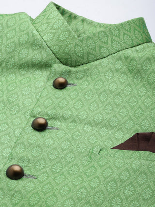 VASTRAMAY Men's Green Silk Blend Sherwani Top