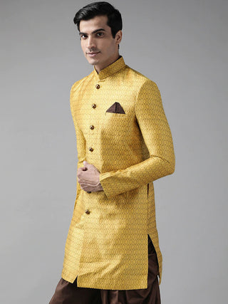 VASTRAMAY Men's Mustard Yellow Sik Blend Sherwani Top