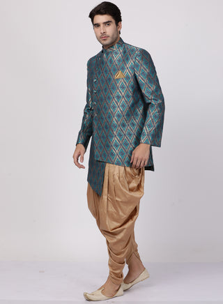 Men's Blue Silk Blend Sherwani Set