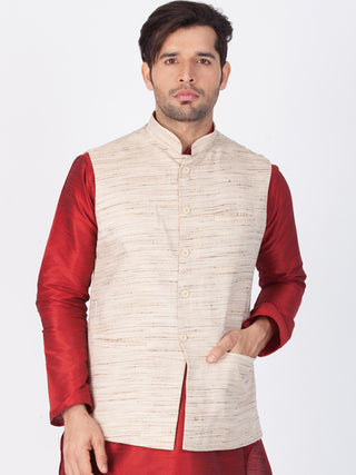 VASTRAMAY Men's Beige Cotton Blend Ethnic Jacket