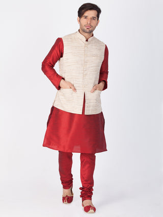 VASTRAMAY Men's Beige Cotton Blend Ethnic Jacket