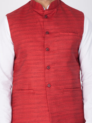 VASTRAMAY Men's Maroon Cotton Blend Ethnic Jacket
