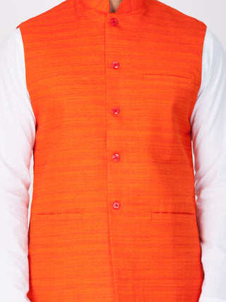 VASTRAMAY Men's Orange Cotton Blend Nehru Jacket