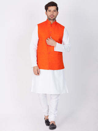 VASTRAMAY Men's Orange Cotton Blend Nehru Jacket
