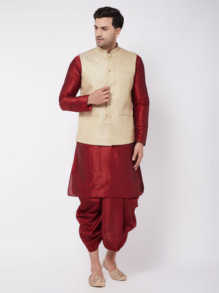 VM BY VASTRAMAY Men's Cream Silk Blend Jacket With Kurta Dhoti Set