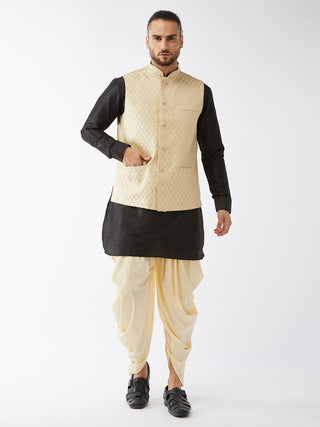 VM By VASTRAMAY Men's Cream Silk Blend Jacket With Curved Kurta Dhoti Set