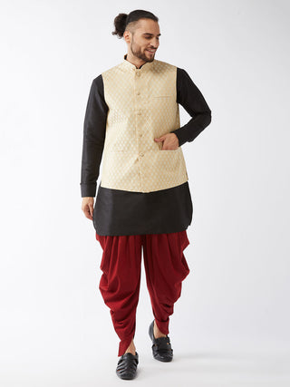 VM By VASTRAMAY Men's Cream Silk Blend Jacket With Curved Kurta Dhoti Set