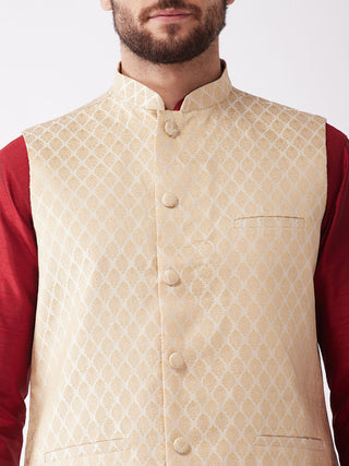 VM By VASTRAMAY Men's Gold Silk Blend Jacket With Curved Kurta Dhoti Set