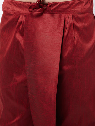 VM BY VASTRAMAY Men's Maroon Silk Blend Jacket With Kurta Dhoti Set