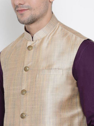 Men's Beige Cotton Blend Ethnic Jacket