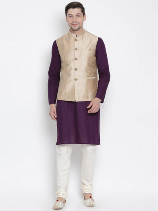 Men's Beige Cotton Blend Ethnic Jacket