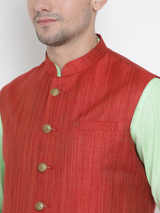Men's Light Green Cotton Blend Kurta, Ethnic Jacket and Pyjama Set