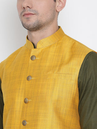 Men's Green Cotton Blend Kurta, Ethnic Jacket and Pyjama Set