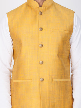 VASTRAMAY Men's Gold Cotton Blend Ethnic Jacket