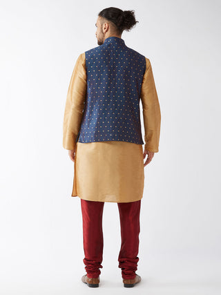 VM By VASTRAMAY Men's Blue Zari Weaved Jacket With Kurta Pyjama Set