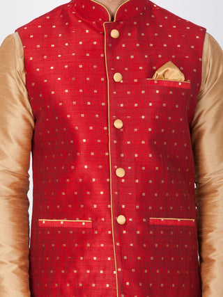 Vastramay Maroon and Rose Gold Silk Blend  Baap Beta Jacket Kurta Pyjama set