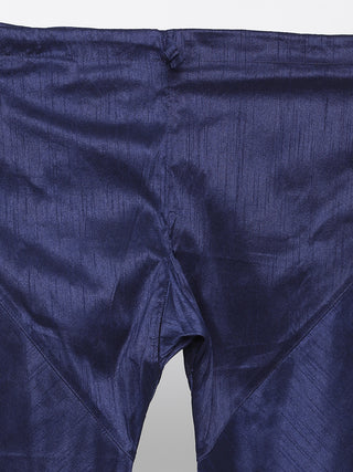 Men's Dark Blue Cotton Silk Blend Kurta, Ethnic Jacket and Pyjama Set