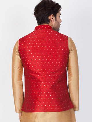Vastramay Silk Blend Maroon and Rose Gold Baap Beta Ethnic Jacket