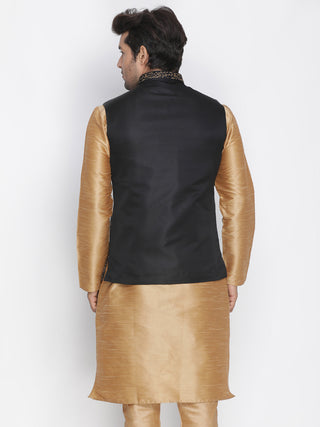 VASTRAMAY Men's Black Cotton Silk Blend Nehru Jacket
