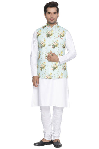 Men's Multicolor Cotton Blend Kurta, Ethnic Jacket and Pyjama Set