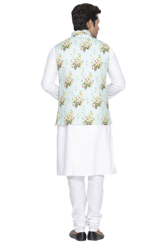 Men's Multicolor Cotton Blend Kurta, Ethnic Jacket and Pyjama Set