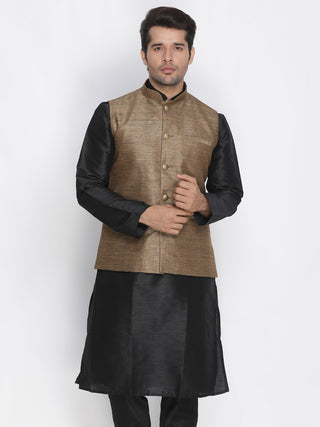 VASTRAMAY Men's Brown Cotton Silk Blend Ethnic Jacket