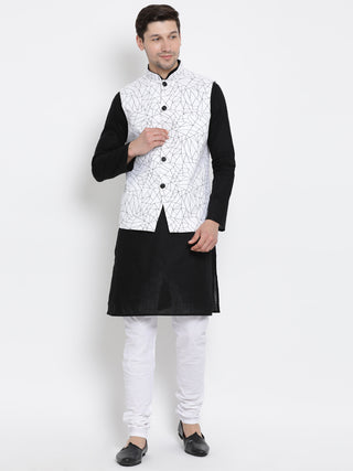VASTRAMAY Men's White Cotton Blend Ethnic Jacket