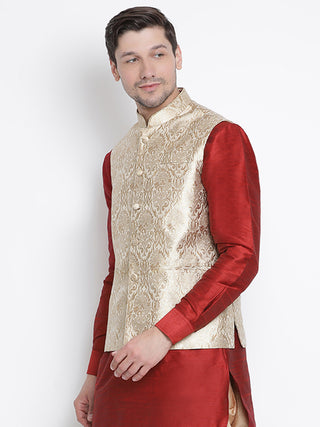 Vastramay Silk Blend Rose Gold Baap Beta Ethnic Jacket
